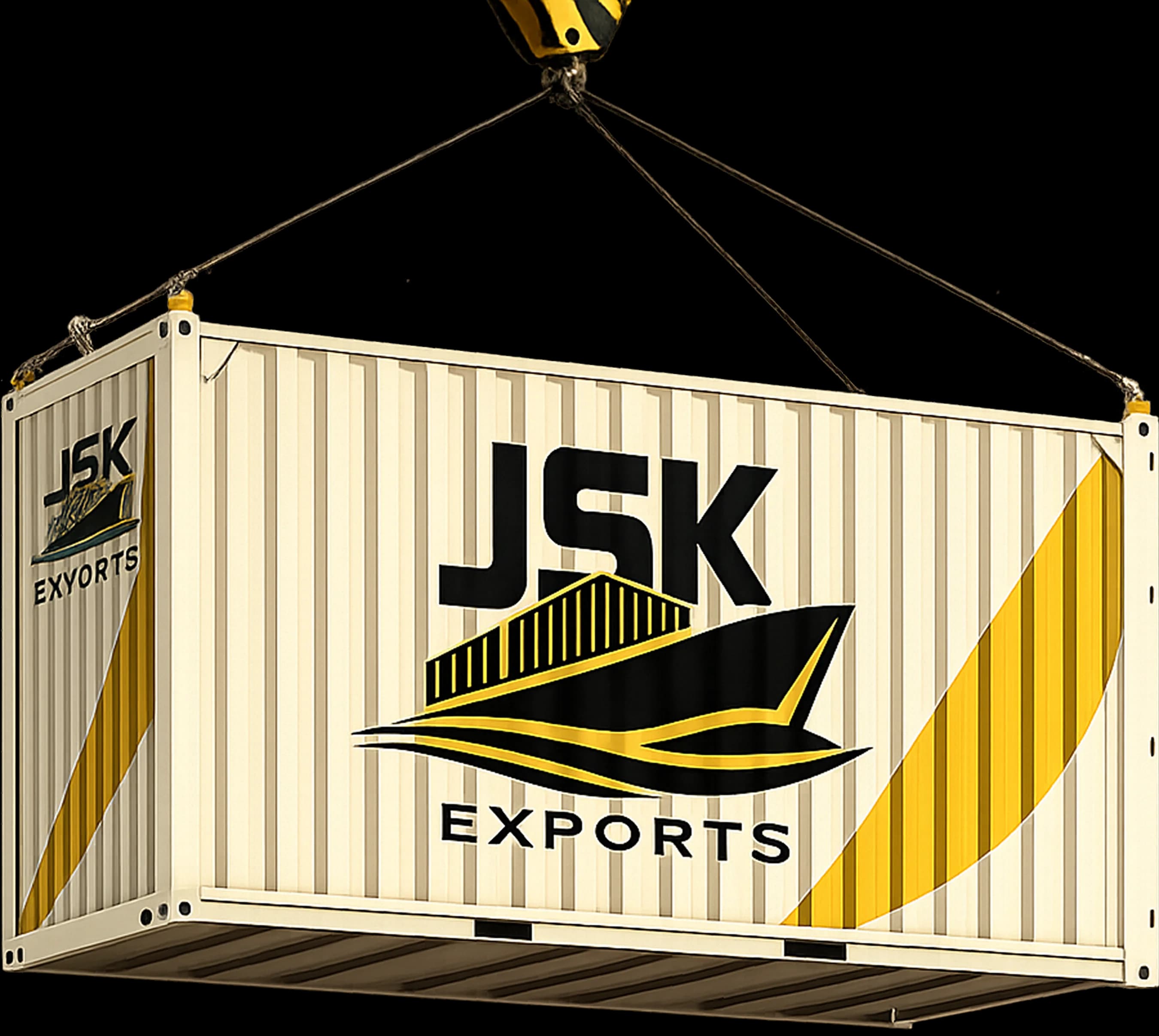 A JSK Exports shipping container being craned onto a stack of containers