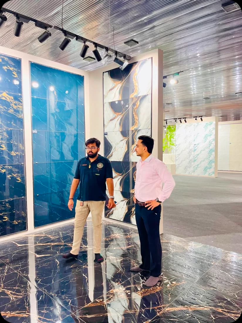 A premium marble display wall in the JSK Exports showroom